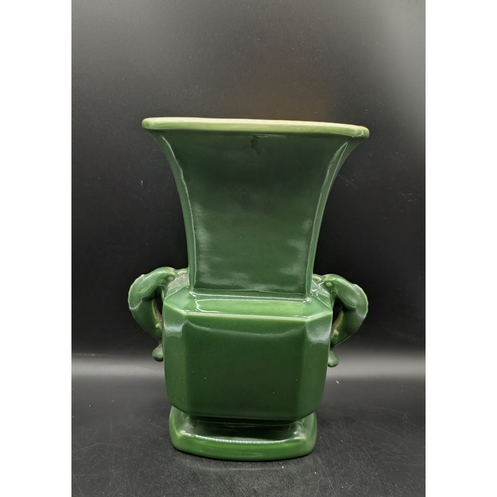 Rookwood Pottery Green Art Deco Dolphin Handle Vase 2634 1924 XXIV 10"